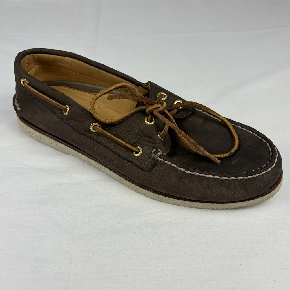 Sperry Gold Cup Brown Leather Boat Shoes 10.5M DeerSkin Lined Memory Foam EUC